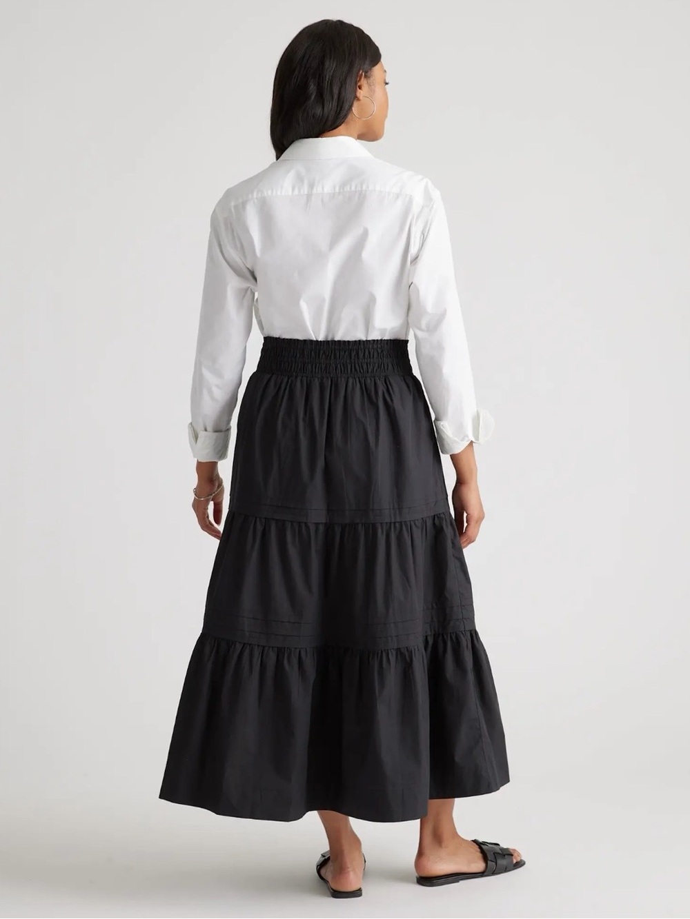 Quince Organic Cotton Poplin Tiered Maxi Skirt – Black XS Regular - Like New - Picture 6 of 9